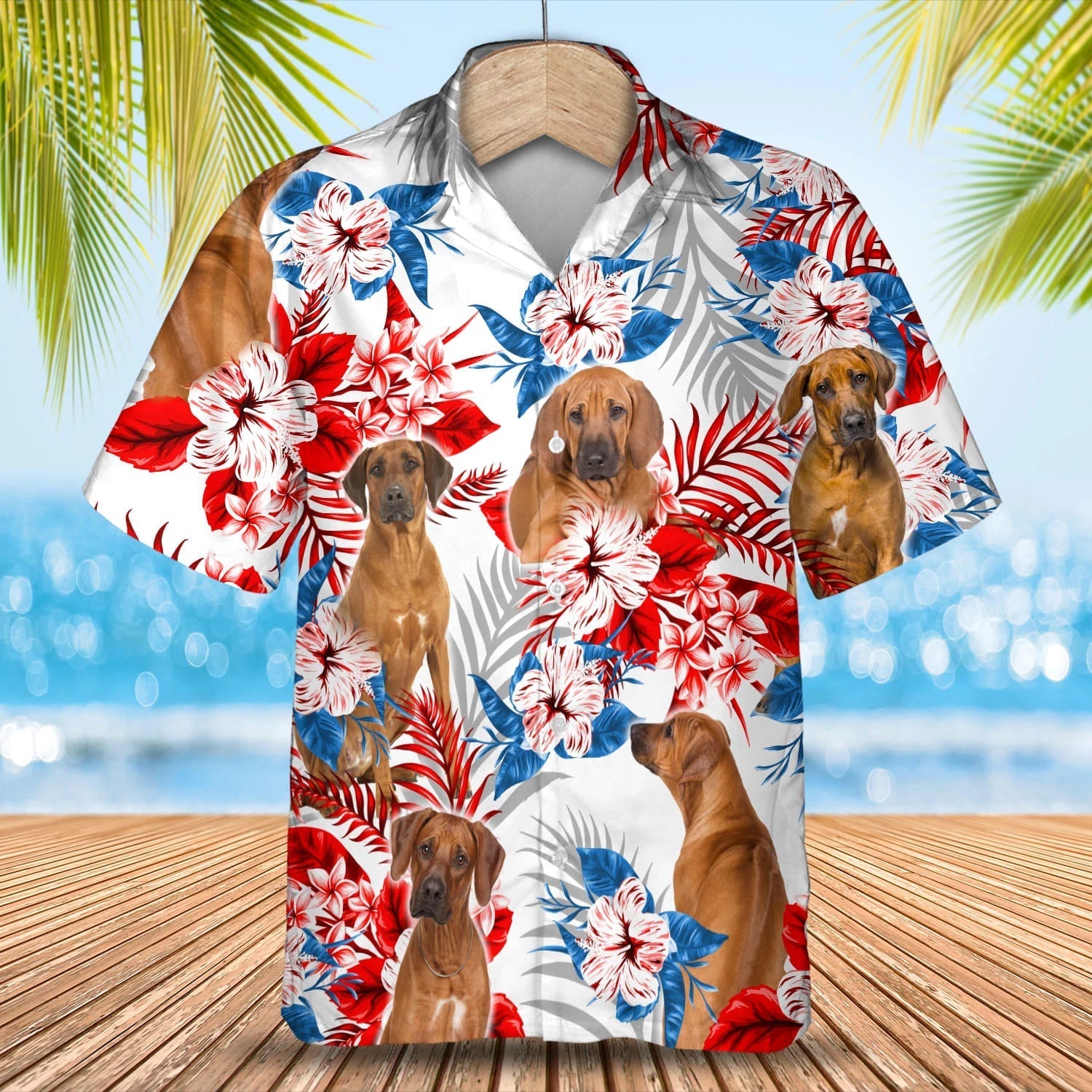 Rhodesian Ridgeback flower american Hawaiian Shirt/ Summer aloha shirt/ Men Hawaiian shirt/ Women Hawaiian shirt
