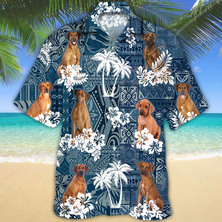 Rhodesian Ridgeback Hawaiian Shirt/ Floral Dog Short Sleeve Hawaiian Aloha Shirt/ mens hawaiian shirt/ Summer aloha shirt