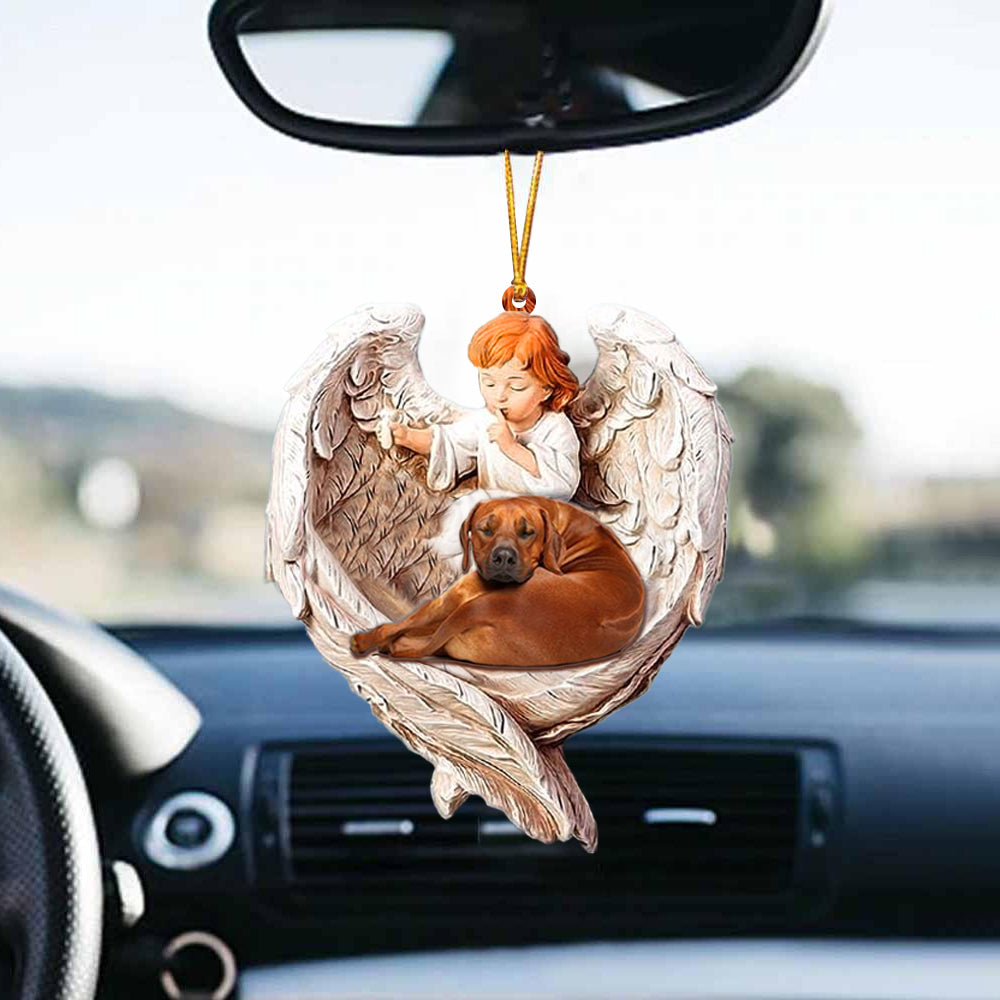 Sleeping Rhodesian Ridgeback Protected By Angel Car Hanging Ornament Pet Sleeping Ornament