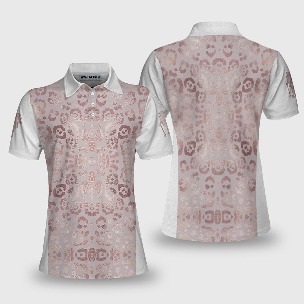 Rose Gold Leopard Print Short Sleeve Women Polo Shirt Coolspod