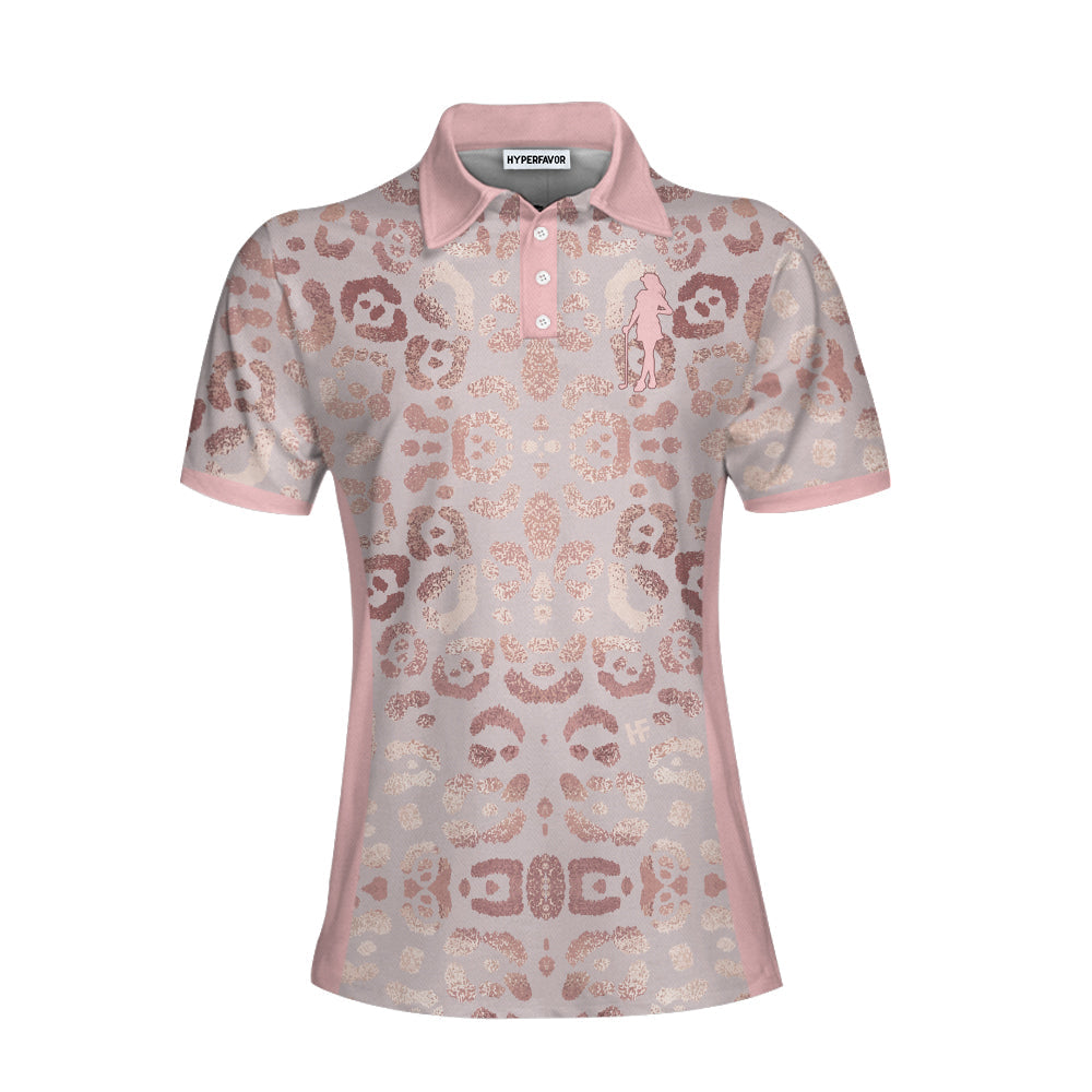 Rose Gold Leopard Print V2 Short Sleeve Women Polo Shirt Coolspod
