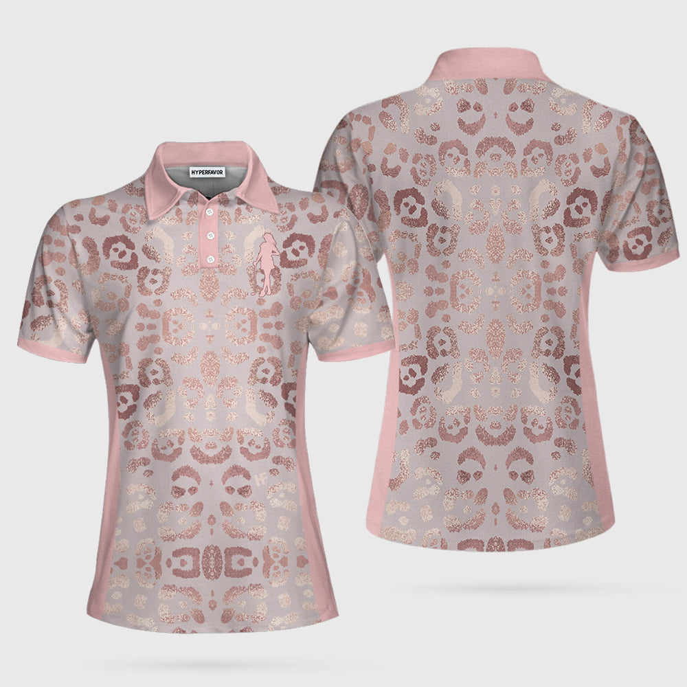 Rose Gold Leopard Print V2 Short Sleeve Women Polo Shirt Coolspod