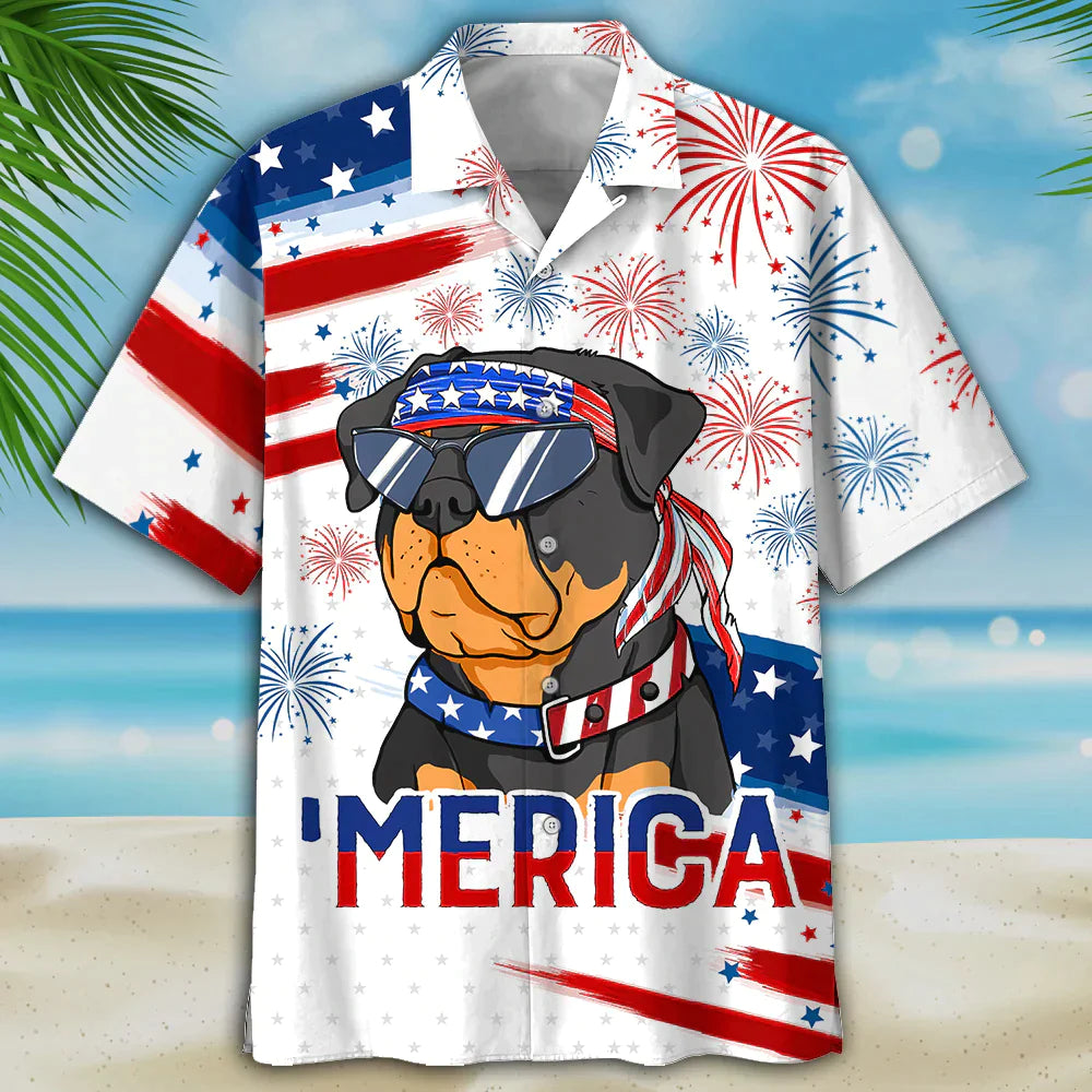 Rottweiler Dog Merica Independence Day USA Flag Hawaiian Shirt For Men Women/ 4th of July Gift For Dog Lovers
