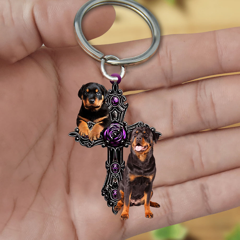 Cute Rottweiler Pray For God Acrylic Keychain Dog Keychain Coolspod
