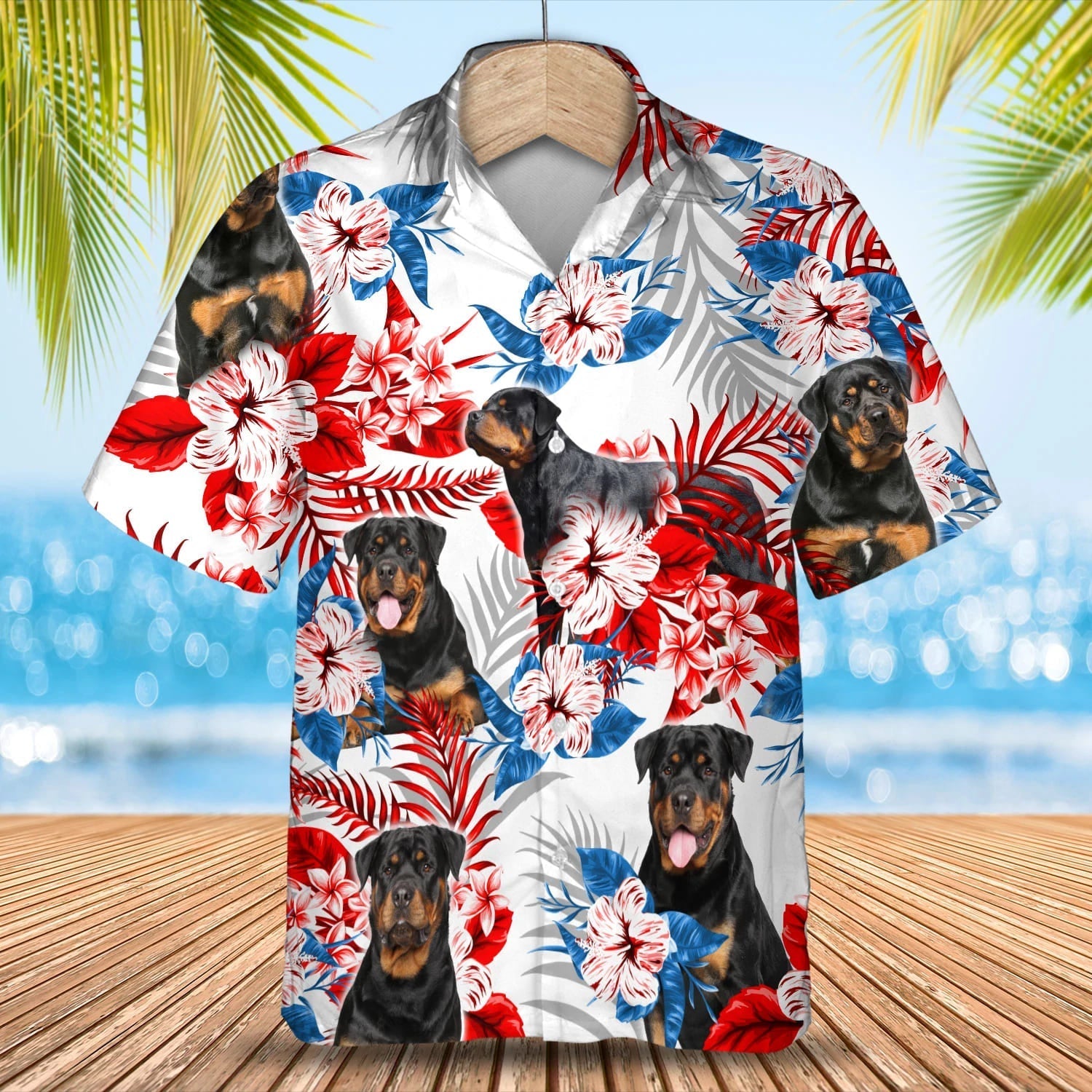 Rottweiler flower american Hawaiian Shirt/ Summer aloha shirt/ Men Hawaiian shirt/ Women Hawaiian shirt