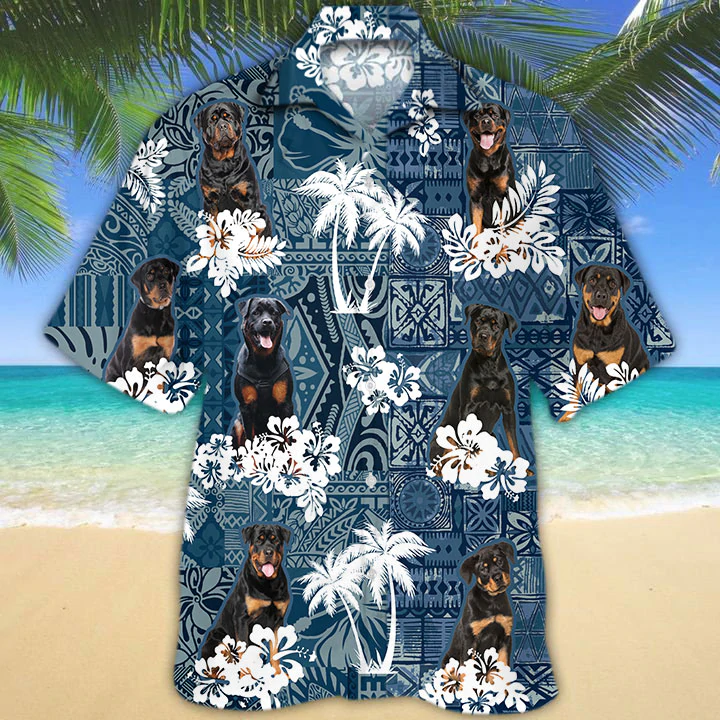 Rottweiler Hawaiian Shirt/ Hawaiian shirt vintage Floral Dog/ Men''s Hawaiian shirt/ Beach Summer aloha shirt