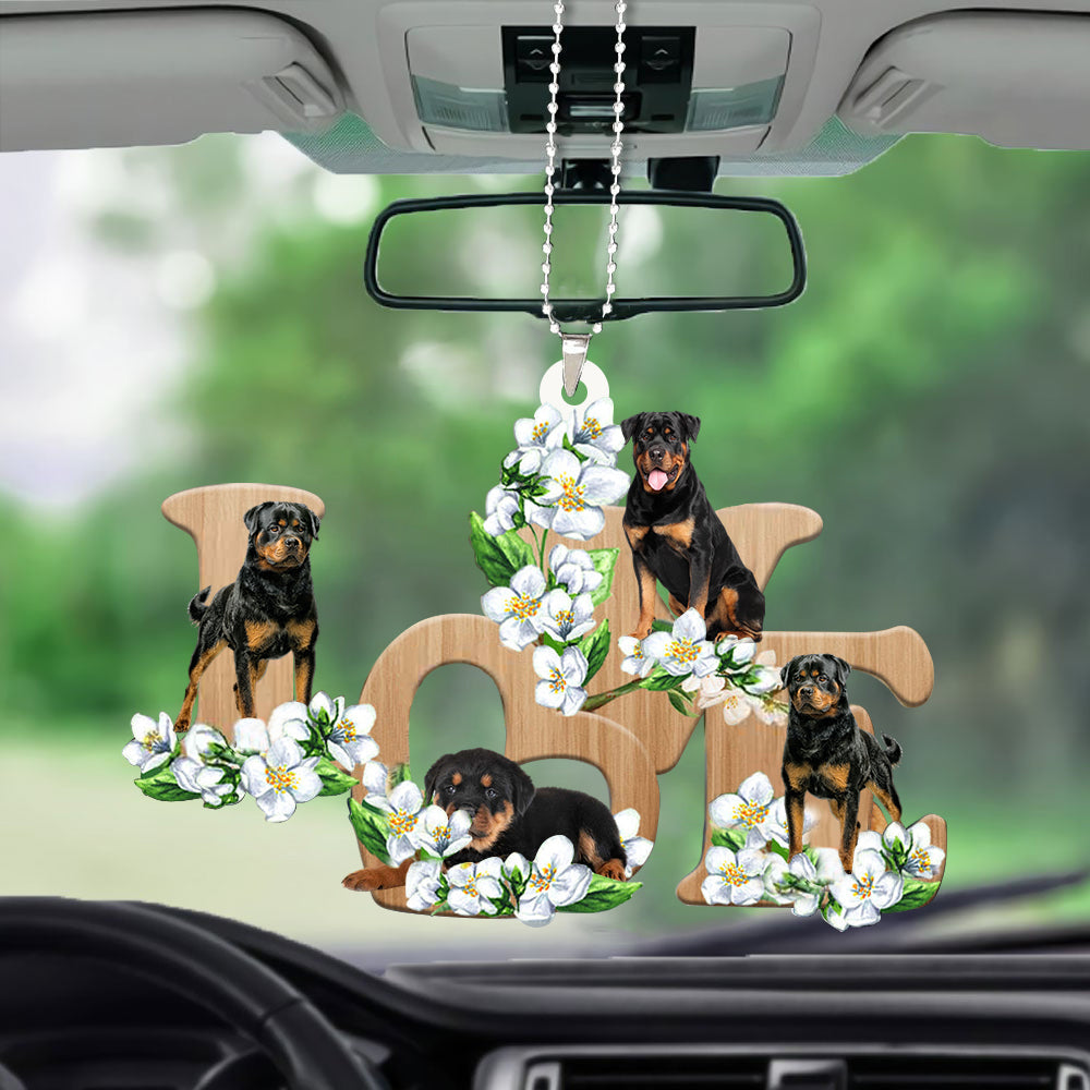 Rottweiler Love Flowers Dog Lover Car Hanging Ornament