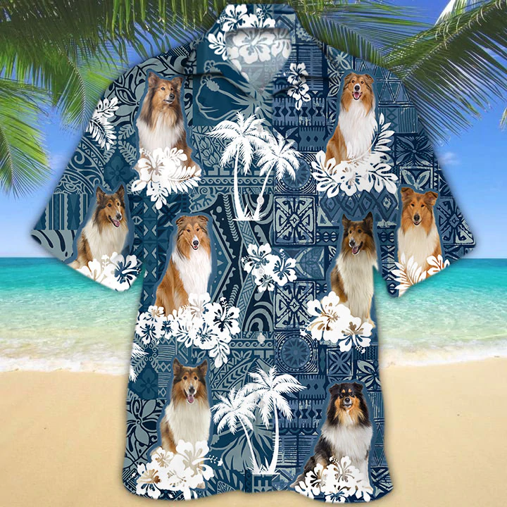 Rough Collie Hawaiian Shirt/ Hawaiian shirt vintage Floral Dog/ Men''s Hawaiian shirt/ Women''s Hawaiian shirt