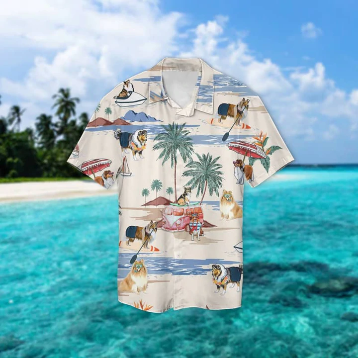 Rough Collie Summer Beach Hawaiian Shirt/ Hawaiian Shirts for Men women Short Sleeve Aloha Beach Shirt