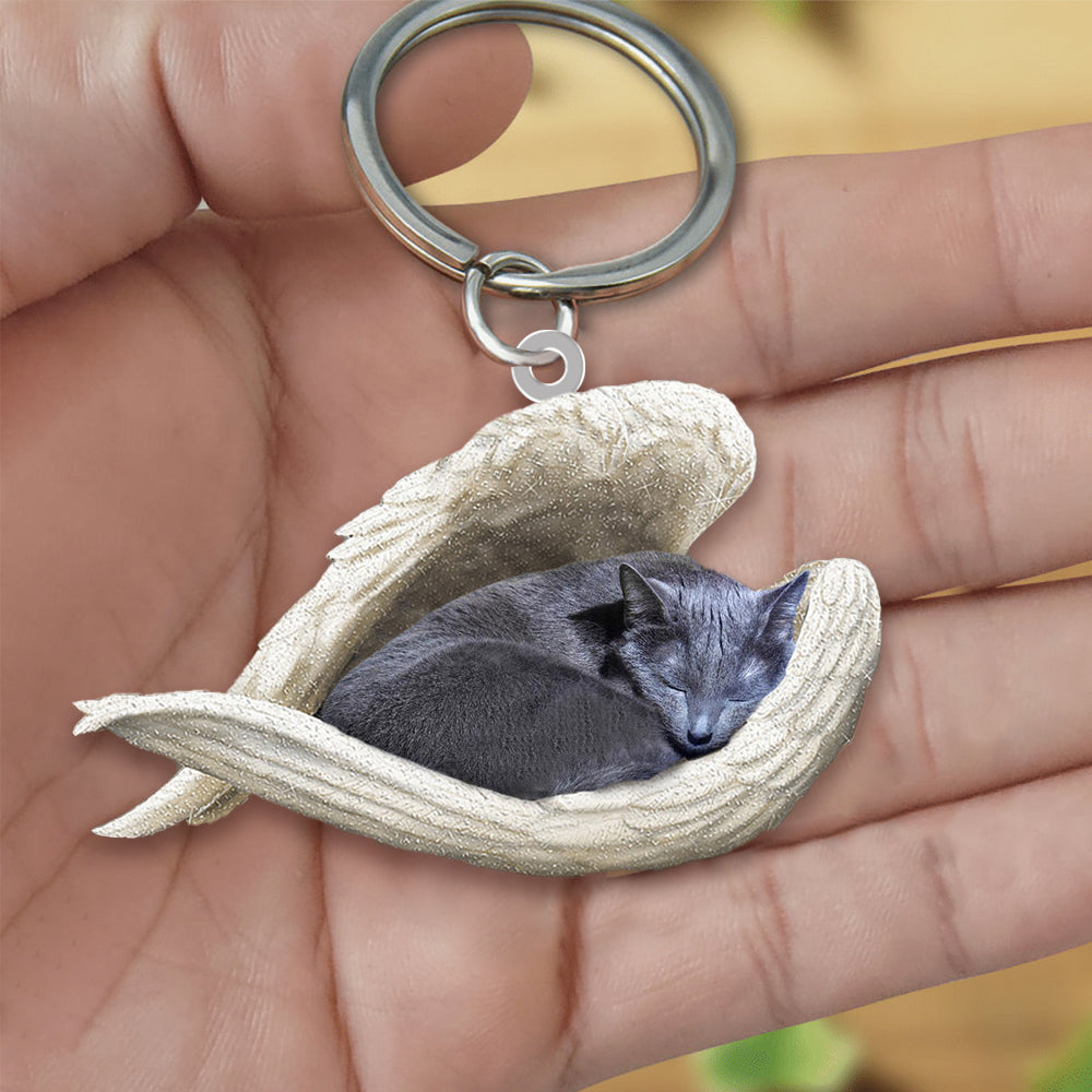 Russian Blue Cat Sleeping Angel Acrylic Keychain Cat Sleeping keychain