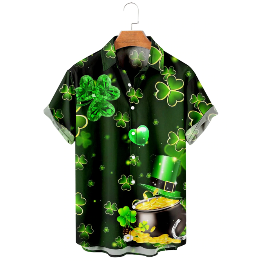 Saint Patrick''s Day Of Gold Golden Hawaiian Shirt/ St. Patrick''s Day 3d Shirt/ Shamrock Hawaiian Shirt