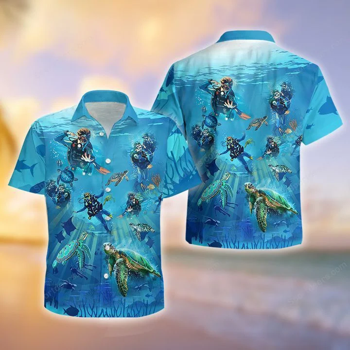 Scuba Diving - Ocean Turtle Tropical Hawaiian Shirt/ Summer gift/ Hawaiian Shirts for Men/ Aloha Beach Shirt