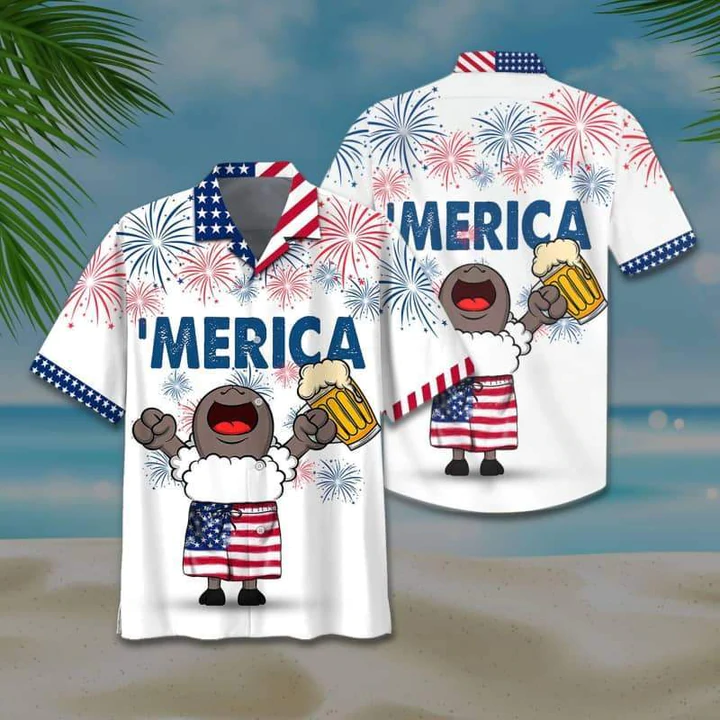 Sheep And Beer Hawaiian Shirt/ 4th of july Hawaiian Shirt/ Sheep American flag Hawaiian shirts for men/ Women