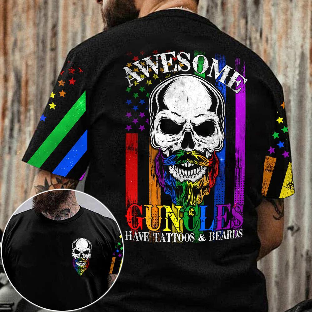 Gay Pride Shirt/ LGBT Awesome Guncles T Shirt/ Guncle Have Tattoos And Beards Shirts For LGBT Pride Month