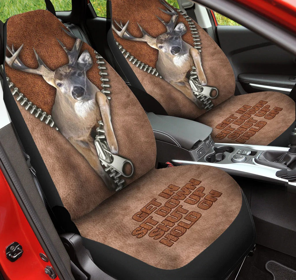 Deer Hunting Car Seat Covers With Leather Pattern