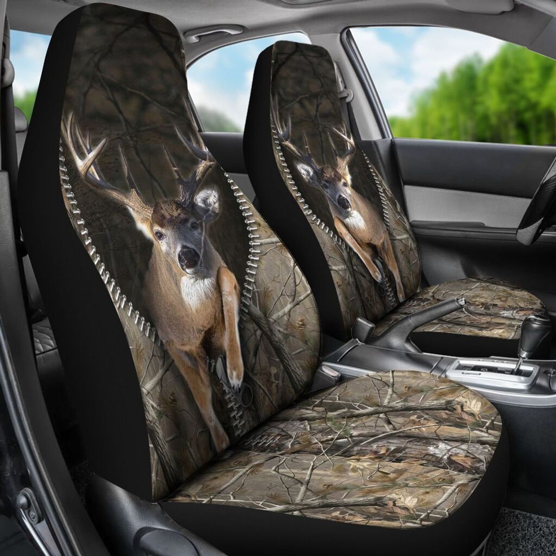 3D All Over Printed Deer Hunting Zipper Camo Car Seat Covers/ Front Carseat Cover With Deer Hunting