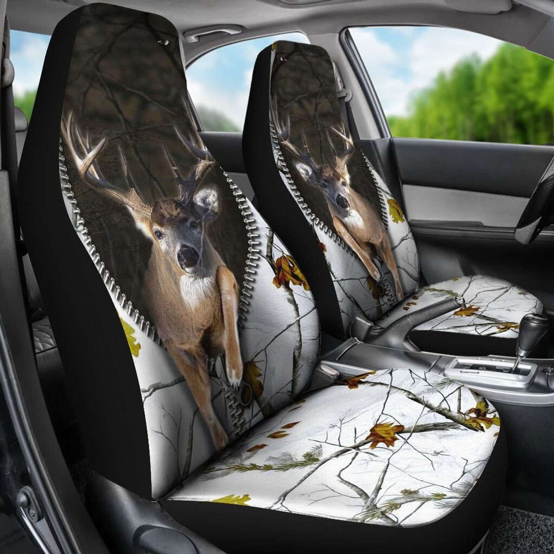 Deer Hunting Zipper Camo Front Car Seat Covers