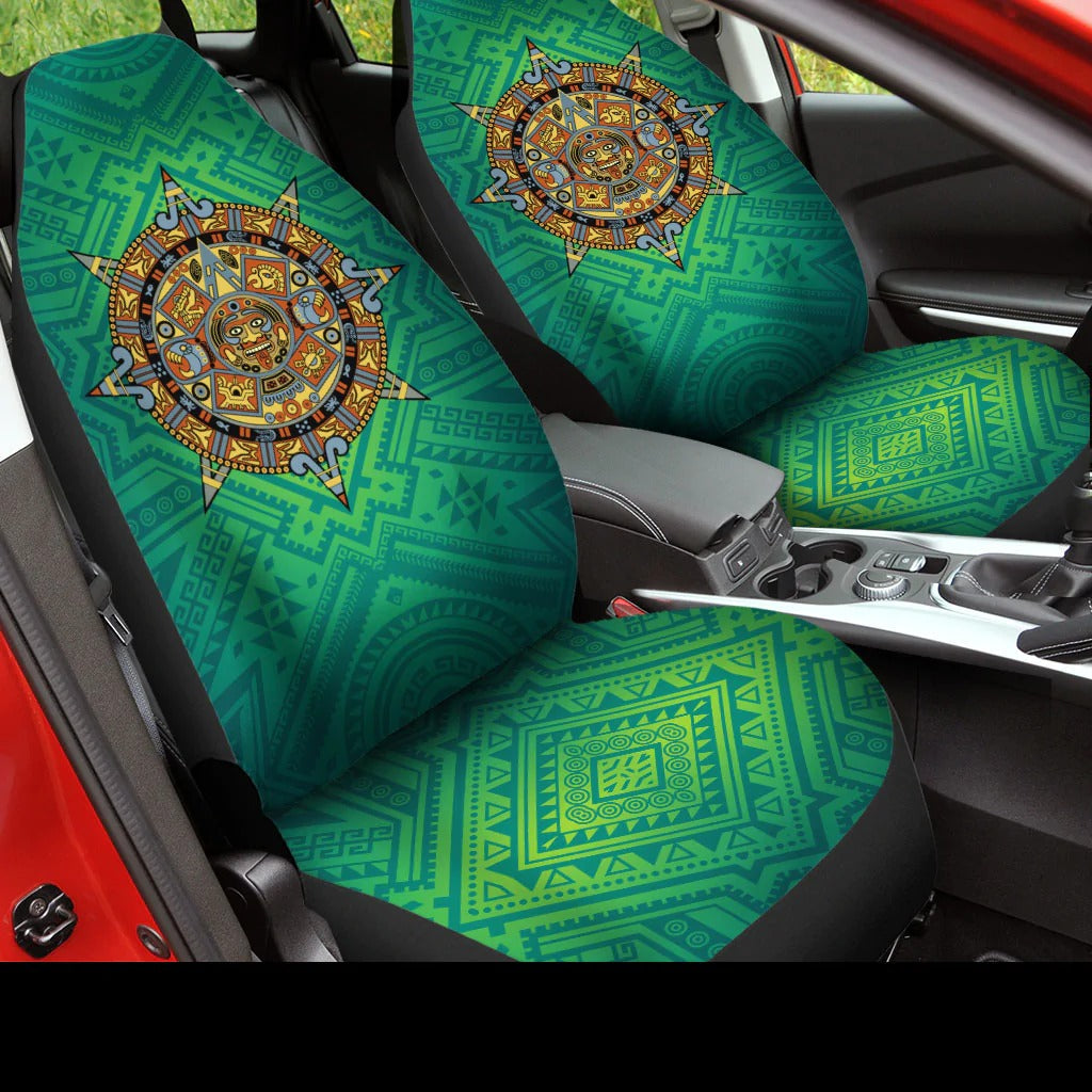 3D All Over Printed Green Car Seat Cover With Mexico Aztec/ Mexican Aztec Front Car Seat Cover