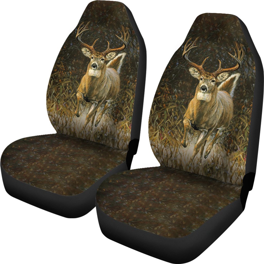 3D All Over Printed White-Tailed Deer Huning Front Car Seat Covers