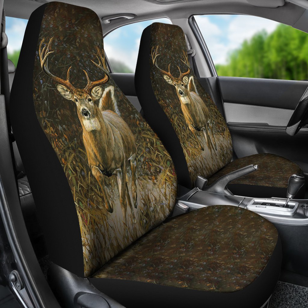 3D All Over Printed White-Tailed Deer Huning Front Car Seat Covers