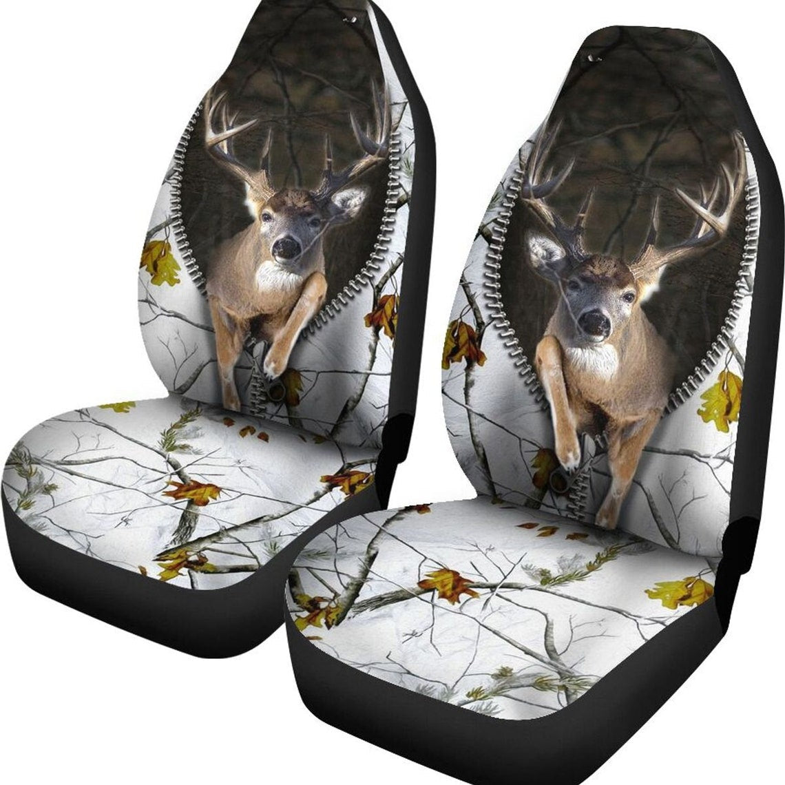 Deer Hunting Zipper Camo Front Car Seat Covers