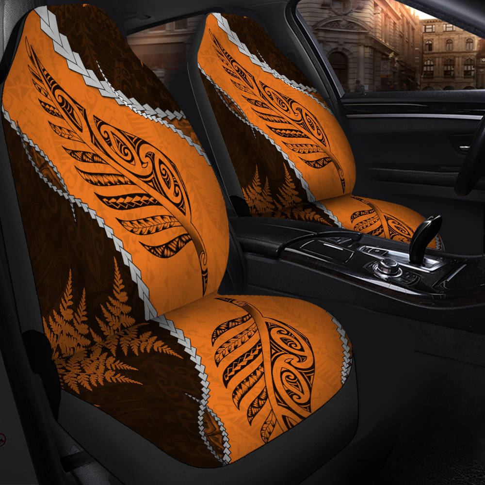 Maori Silver Fern Orange Aotearoa New Zealand Front Car Seat Cover