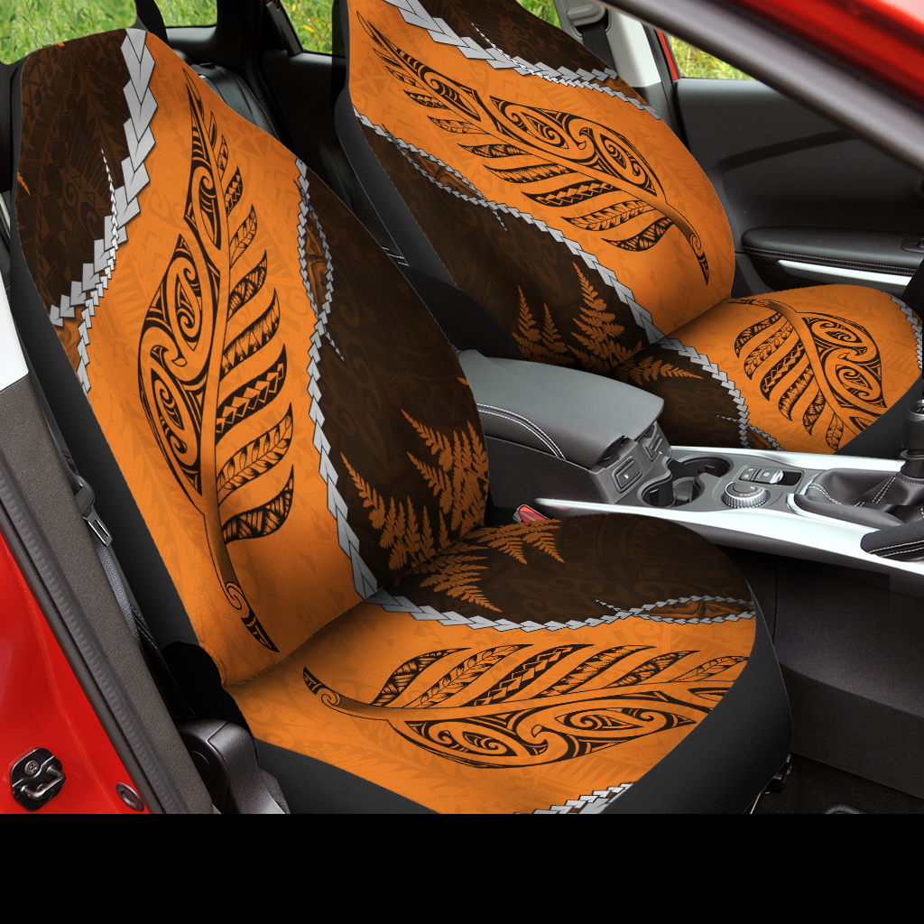 Maori Silver Fern Orange Aotearoa New Zealand Front Car Seat Cover