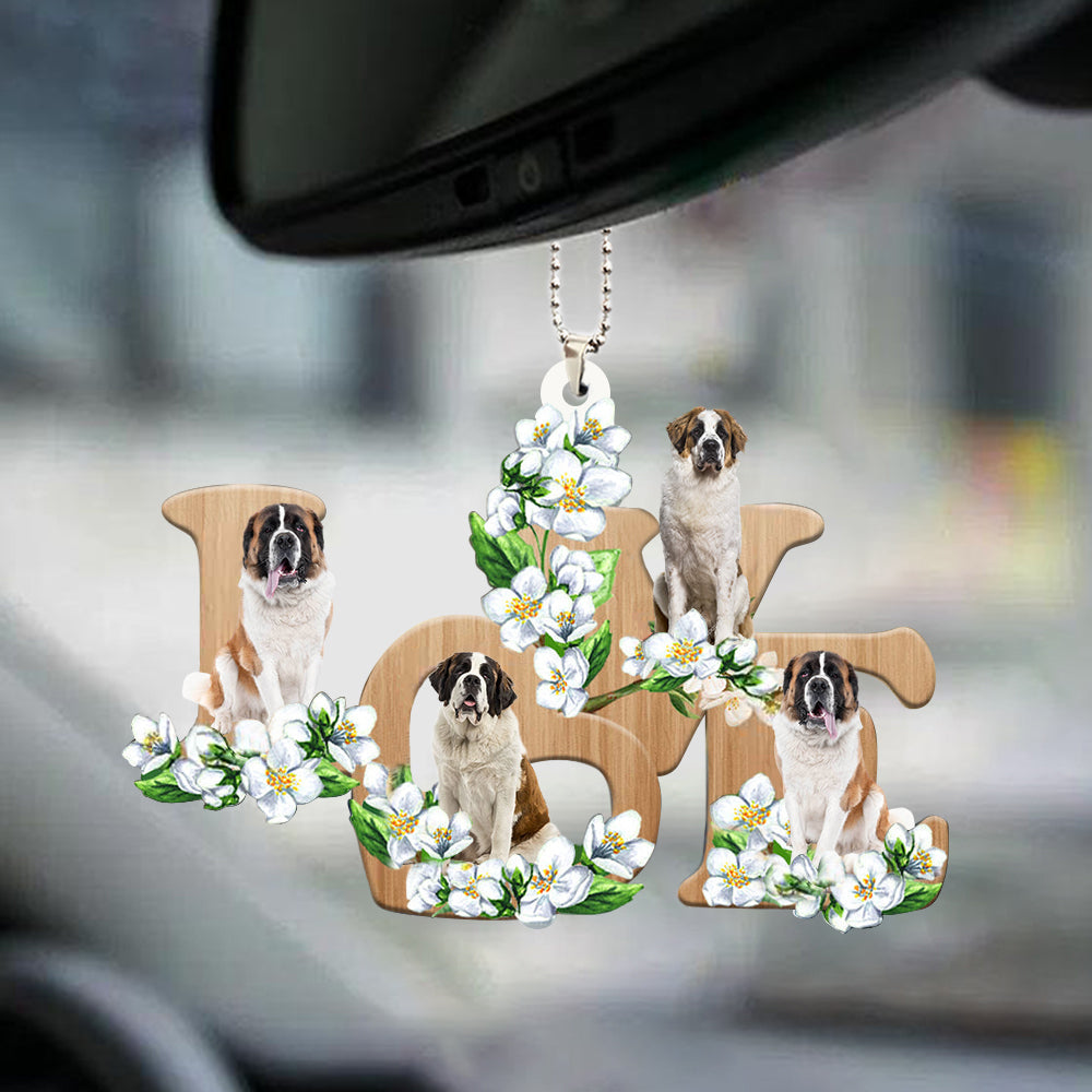 Saint Bernard Love Flowers Dog Lover Car Hanging Ornament Dog Vehicle Ornaments