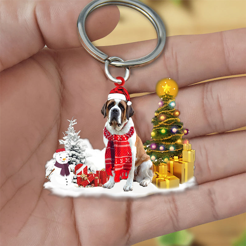 Saint Bernard Early Merry Christmas Acrylic Keychain Dog Keychain