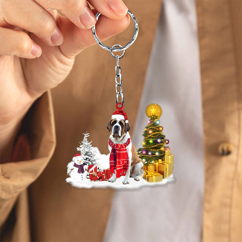 Saint Bernard Early Merry Christmas Acrylic Keychain Dog Keychain