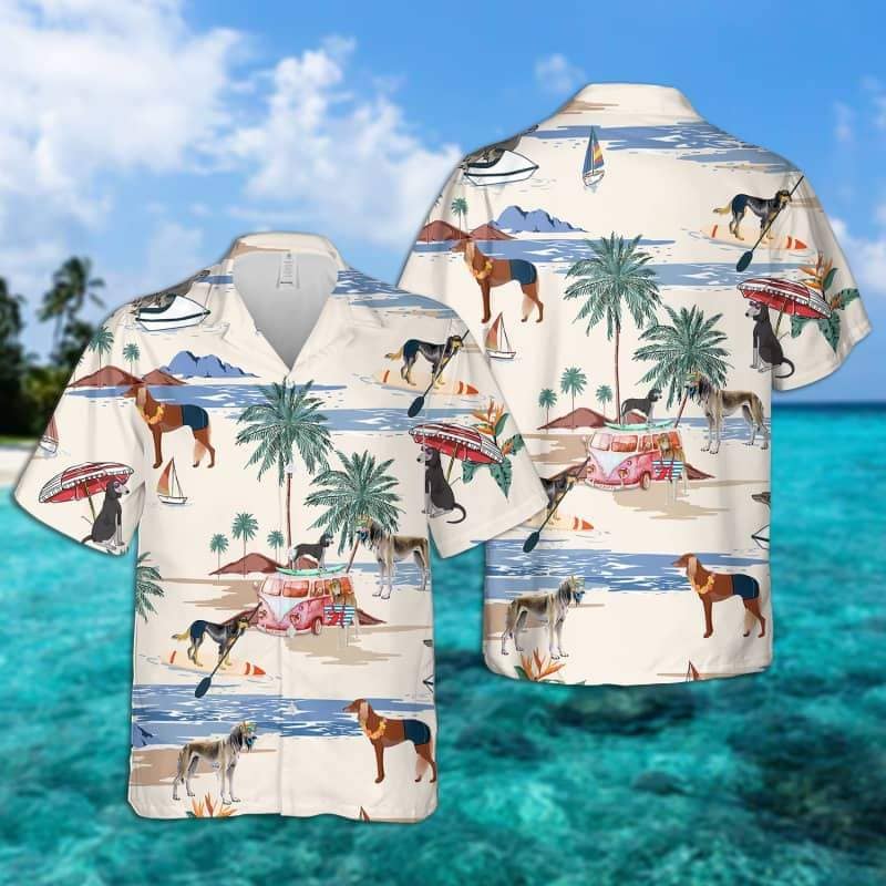 Saluki Summer Beach Hawaiian Shirt/ dog beach Short Sleeve Hawaiian Shirt