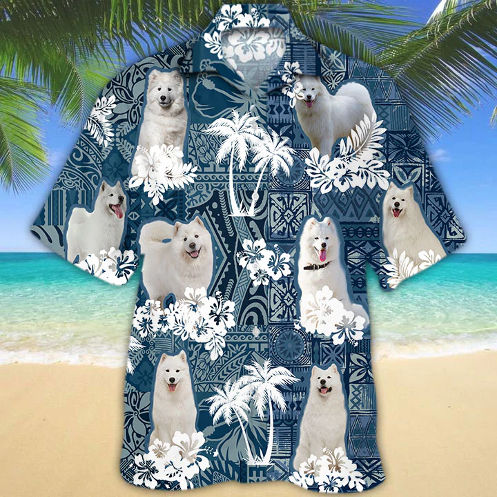 Samoyed Hawaiian Shirt/ Hawaiian shirt vintage Floral Dog/ Men''s Hawaiian shirt/ Women''s Hawaiian shirt