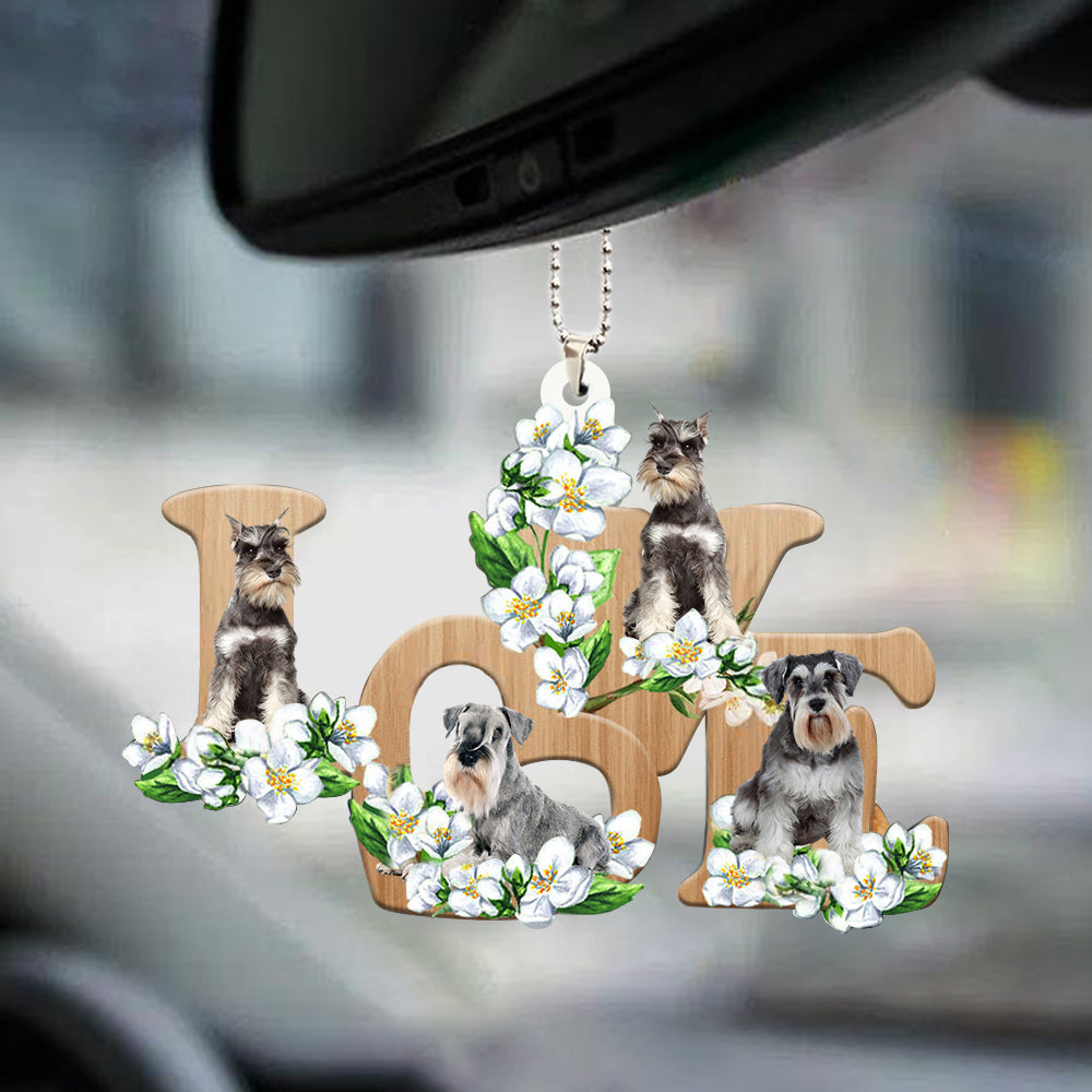 Schnauzer Love Flowers Dog Lover Car Ornament Car Mirror Hanging Decor