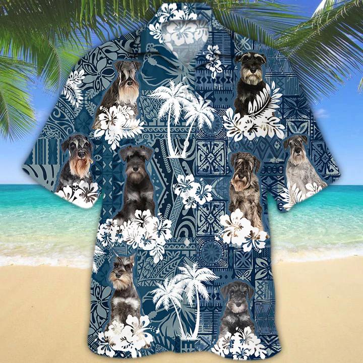 Schnauzer Hawaiian Shirt/ Hawaii shirt vintage Floral Dog/ Men''s Hawaiian shirt/ Women''s Hawaiian shirt