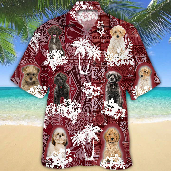 Schnoodle Red Hawaiian Shirt/ Gift for Dog Lover Shirts/ Men''s Hawaiian shirt/ Summer Hawaiian Aloha Shirt