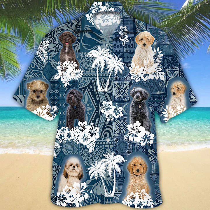 Schnoodle Hawaiian Shirt/ Hawaii shirt vintage Floral Dog/ Men''s Hawaiian shirt/ Women''s Hawaiian shirt