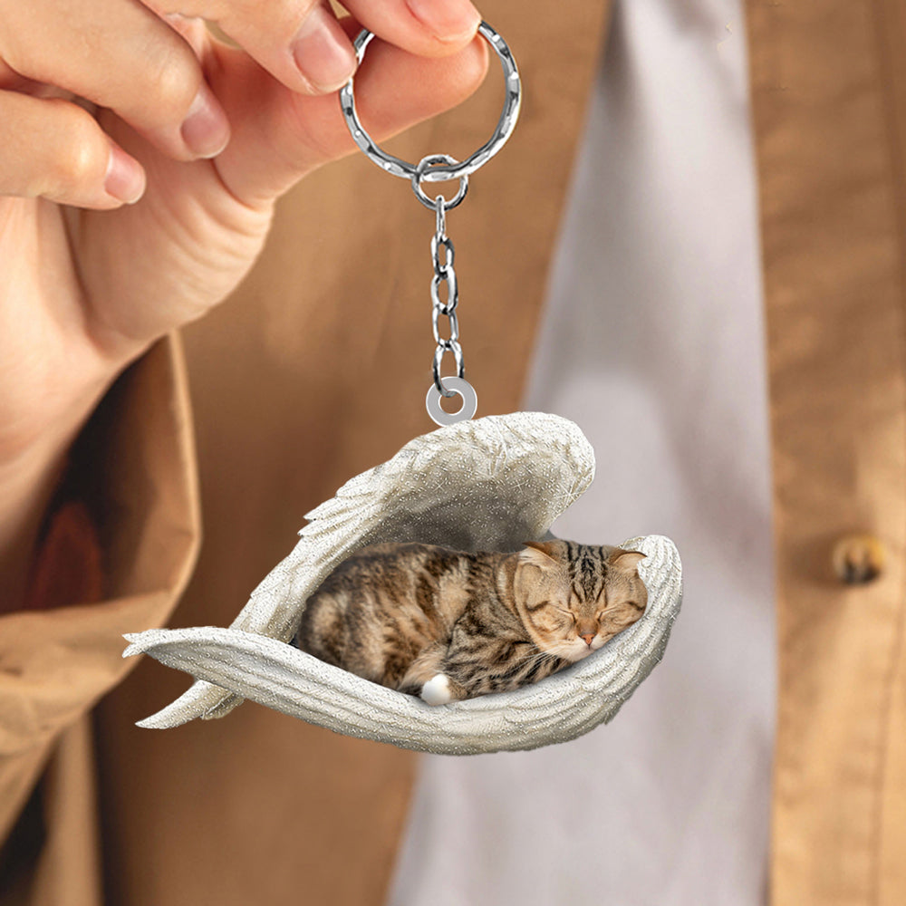 Scottish Fold Cat Sleeping Angel Acrylic Keychain Cat Sleeping keychain