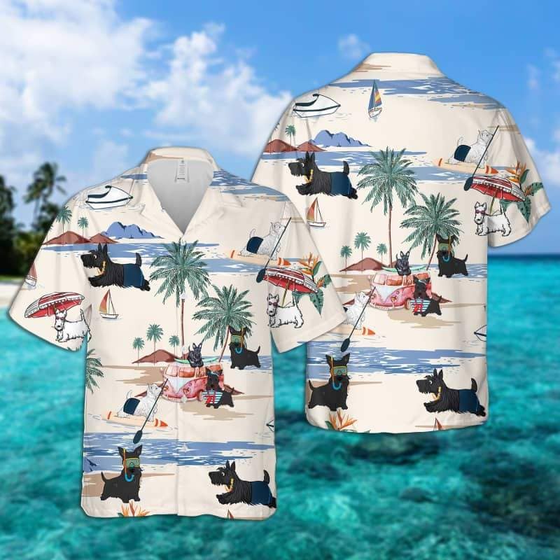Scottish Summer Beach Hawaiian Shirt/ dog beach Short Sleeve Hawaiian Shirt