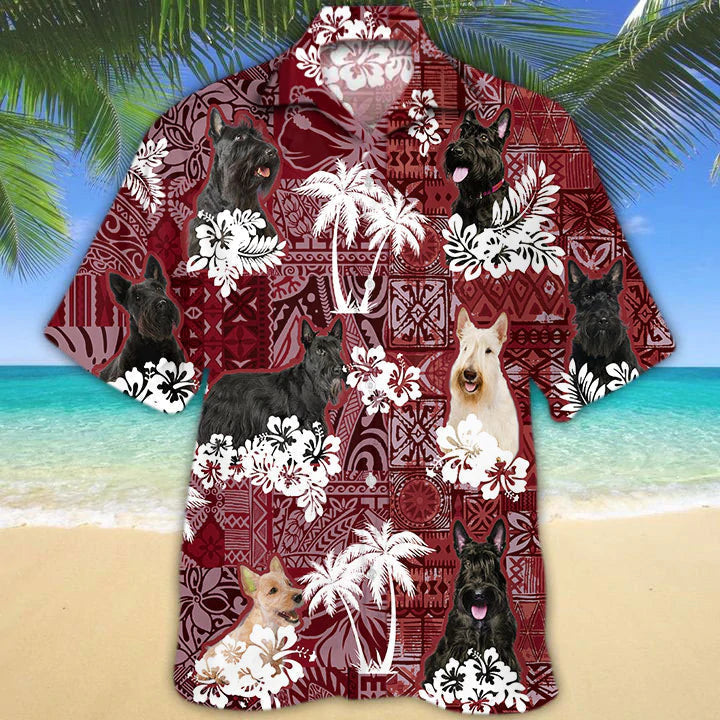 Scottish Terrier Red Hawaiian Shirt/ Gift for Dog Lover Shirts/ Men''s Hawaiian shirt/ Summer Hawaiian Aloha Shirt