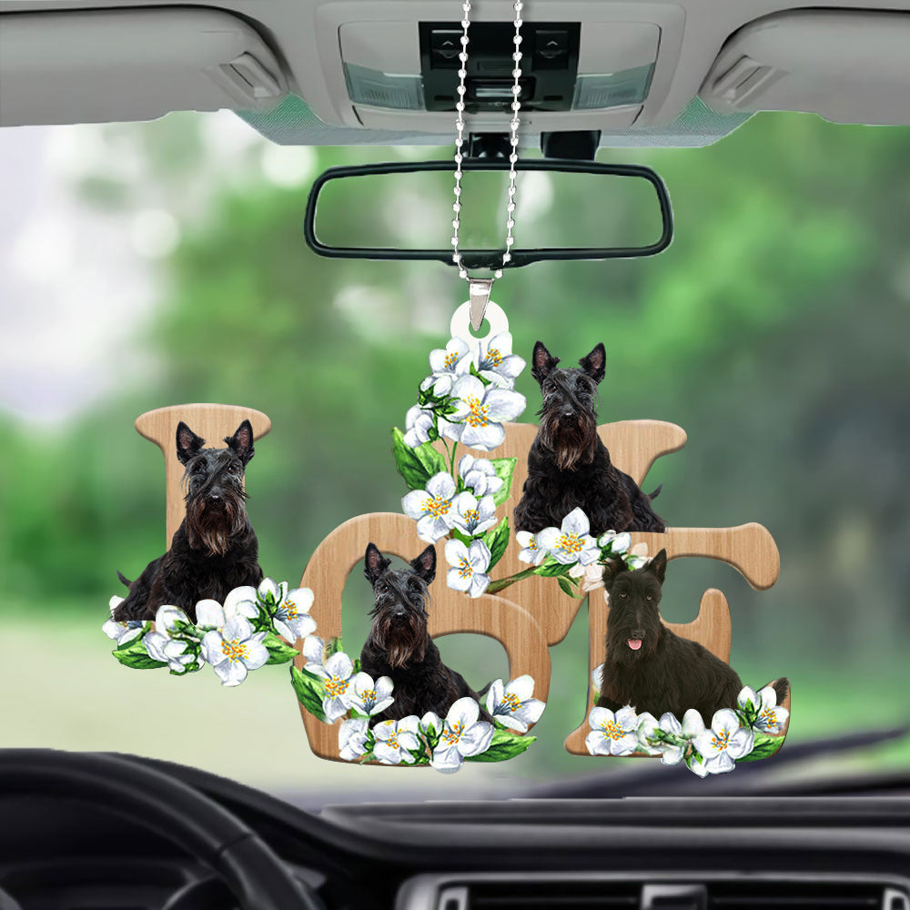 Scottish Terrier Love Flowers Dog Lover Car Hanging Ornament Auto Interior Ornaments