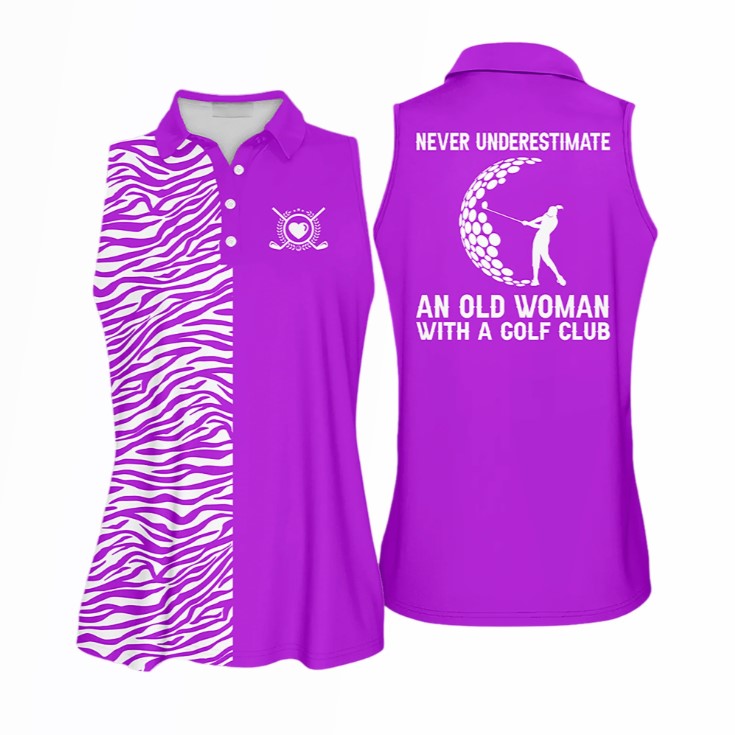 Never Underestimate An Old Woman With A Gold Club Colorfun Golf sleeveless Polo Shirt For Woman