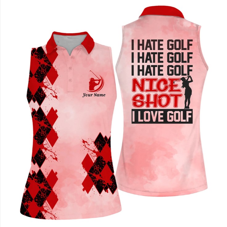 Personalized Name I Hate Golf I Hate Golf Short Sleeve Women Polo Shirt For Ladies Golf Shirt