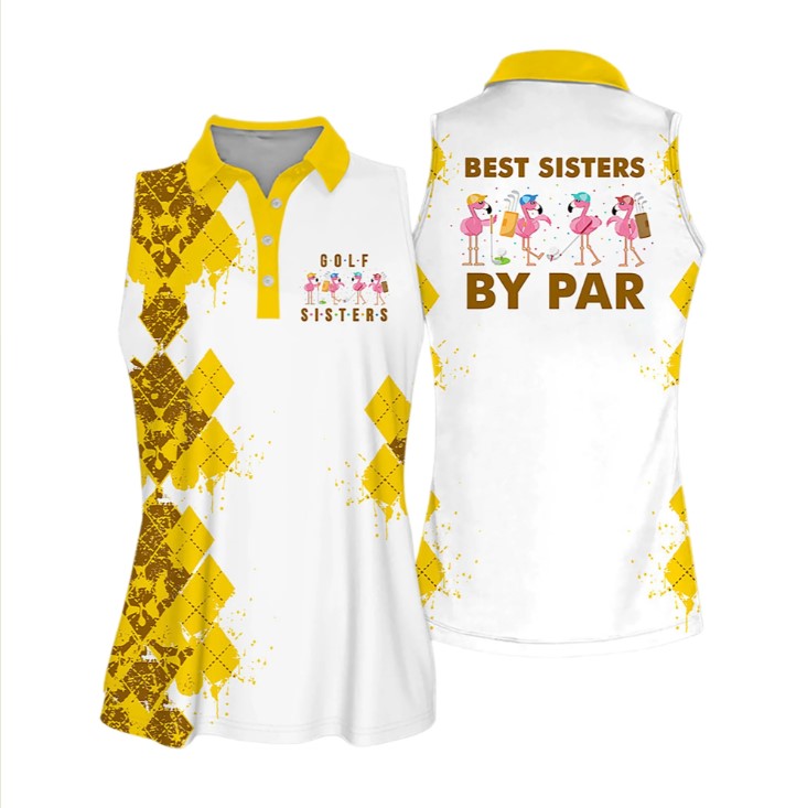 Best Sisters By Par Women Sleeveless Polo Shirt Yellow/ Golf Polo Shirt for Women