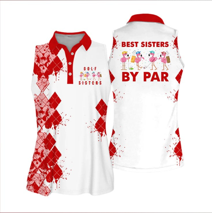 Best Sisters By Par Women Sleeveless Polo Shirt Red/ Golf Polo Shirt for Women