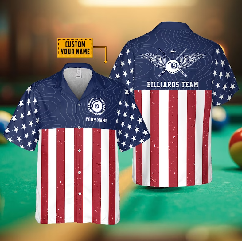 Personalized Billiard American Flag Hawaiian Shirt