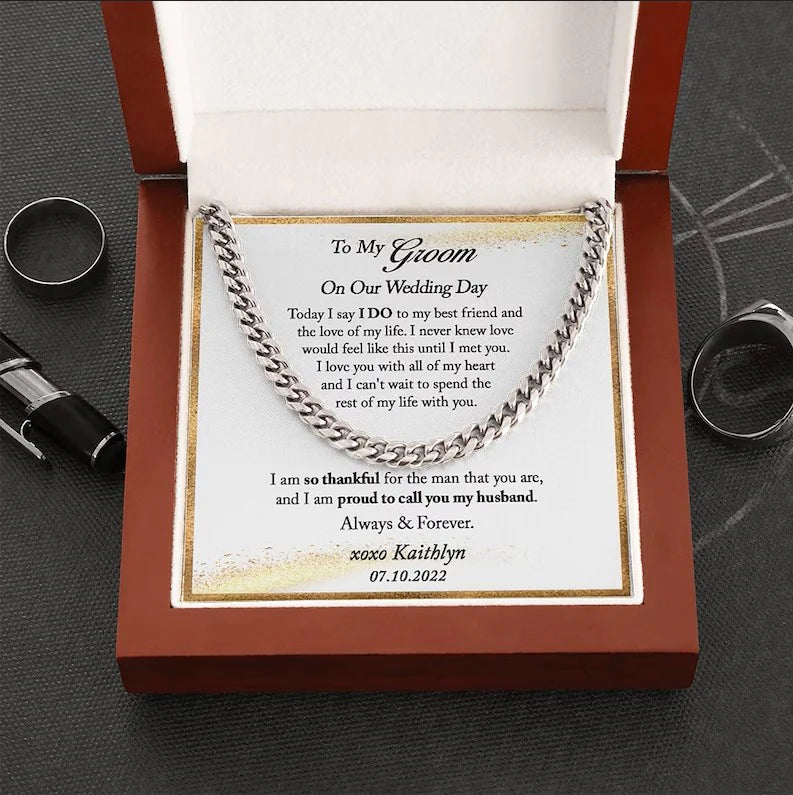 Personalized Groom Gift from Bride on Wedding Day/ Gift From Bride to Groom/ Men''s Cuban Link Chain for Husband