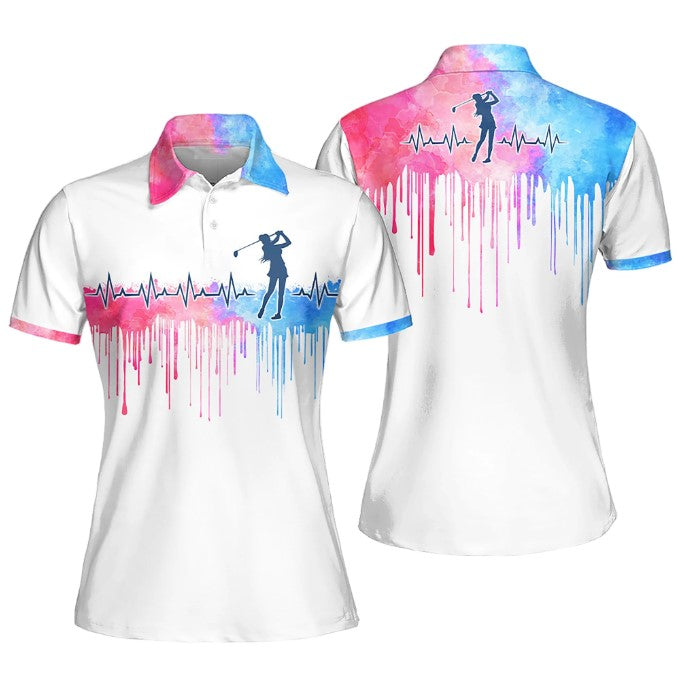 Golf Heart Beat Watercolor Sleeveless Polo Shirt/ Golf Short Sleeve Polo Shirt for women
