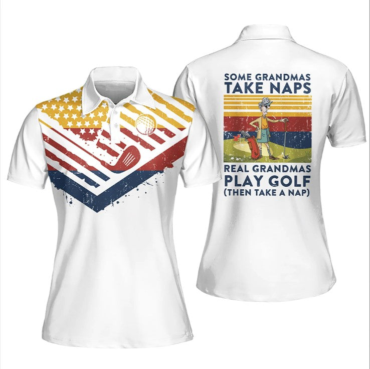 Golf American Flag Some Grandmas Take Naps Real Grandmas Play Golf Sleeveless Polo Shirt
