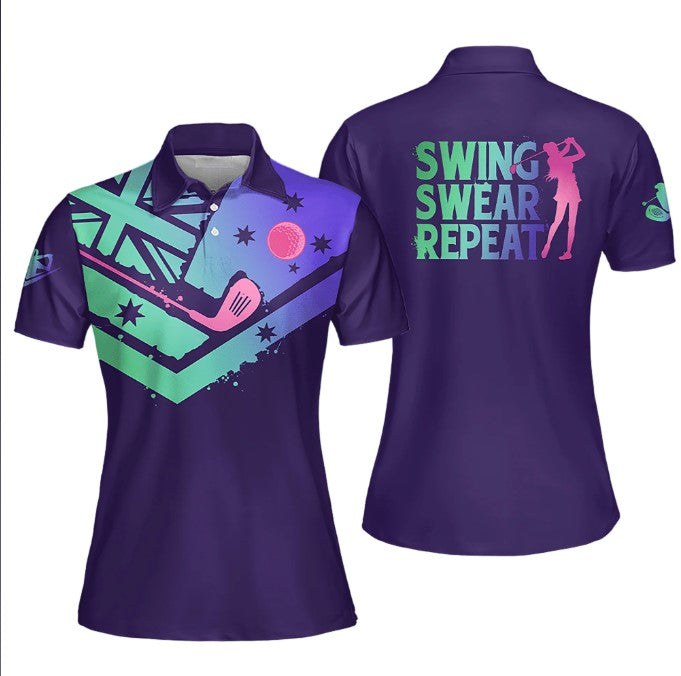 Gradient Swing Swear Repeat Flag Australian Swing Swear Repeat Golfer Gift Color Sleeveless Polo Shirt/ Short Sleeve Polo Shirt For Women