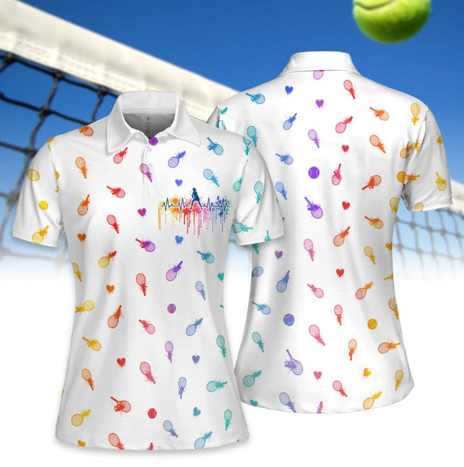 Women Tennis Heart Beat Water Color Women Short Sleeve Polo Shirt/ Short Sleeve Polo Shirt For Women